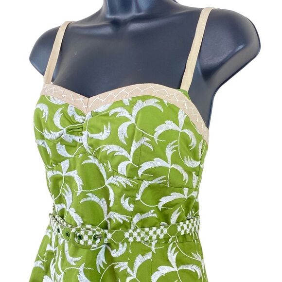 Nanette Lepore Embroidered Green Strapless Belted Midi Sheath Dress Sz S - Picture 5 of 16
